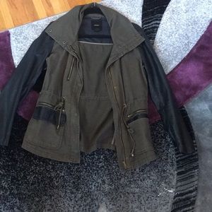 Army style jacket with leather sleeves not worn